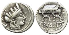 Ancient Coins - Roman Republic, P. Furius Crassipes, 84 BC Silver Denarius