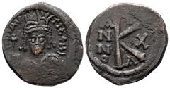 Ancient Coins - Maurice Tiberius, 582 - 602 AD, Half Follis of Constantinople