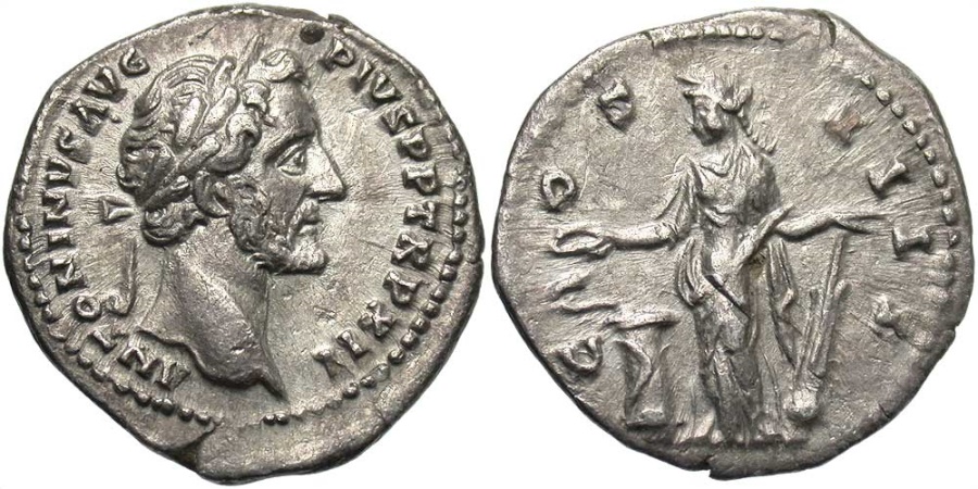 Antoninus Pius, 138 - 161 AD, Silver Denarius, Salus | Roman Imperial Coins