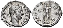 Ancient Coins - Severus Alexander, 222 - 235 AD, Silver Denarius. Ch XF