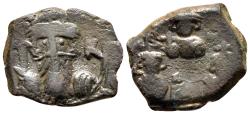 Ancient Coins - Constans II with Constantine IV, Heraclius and Tiberius, 641 - 668 AD, Follis of Constantinople