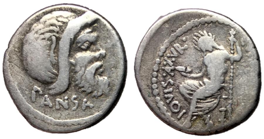 Ancient Coins - C Vibius Cf Cn Pansa Caetronianus, 48 BC, Silver Denarius
