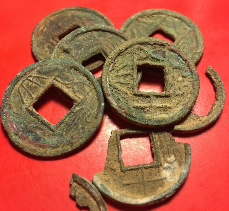 Xin Dynasty, Wang Mang, 7 23 AD, Lot of Five AE 50 Zhu Lots