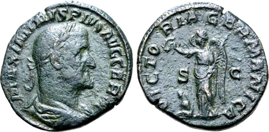 Ancient Coins - Maximinus I, 235 - 238 AD, Sestertius, German Victory