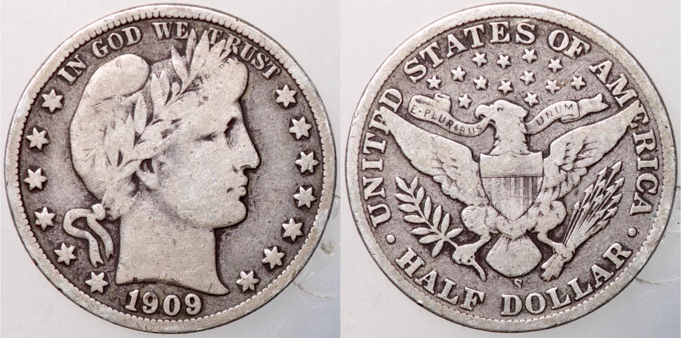 1909-S Barber 50 Cents (Half Dollar)