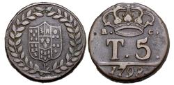 World Coins - Italian States, Naples, 1798 5 Tournesi