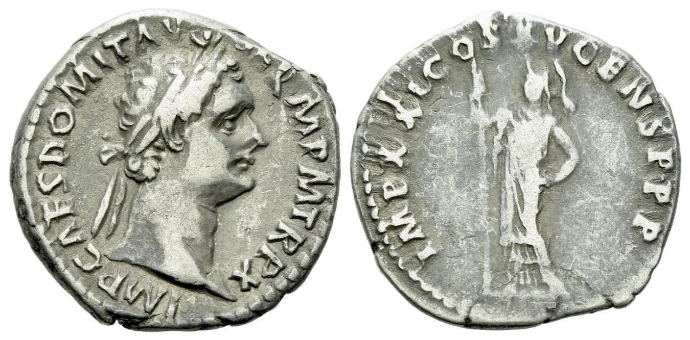 Domitian, 81 - 96 AD, Silver Denarius With Minerva | Roman Imperial Coins