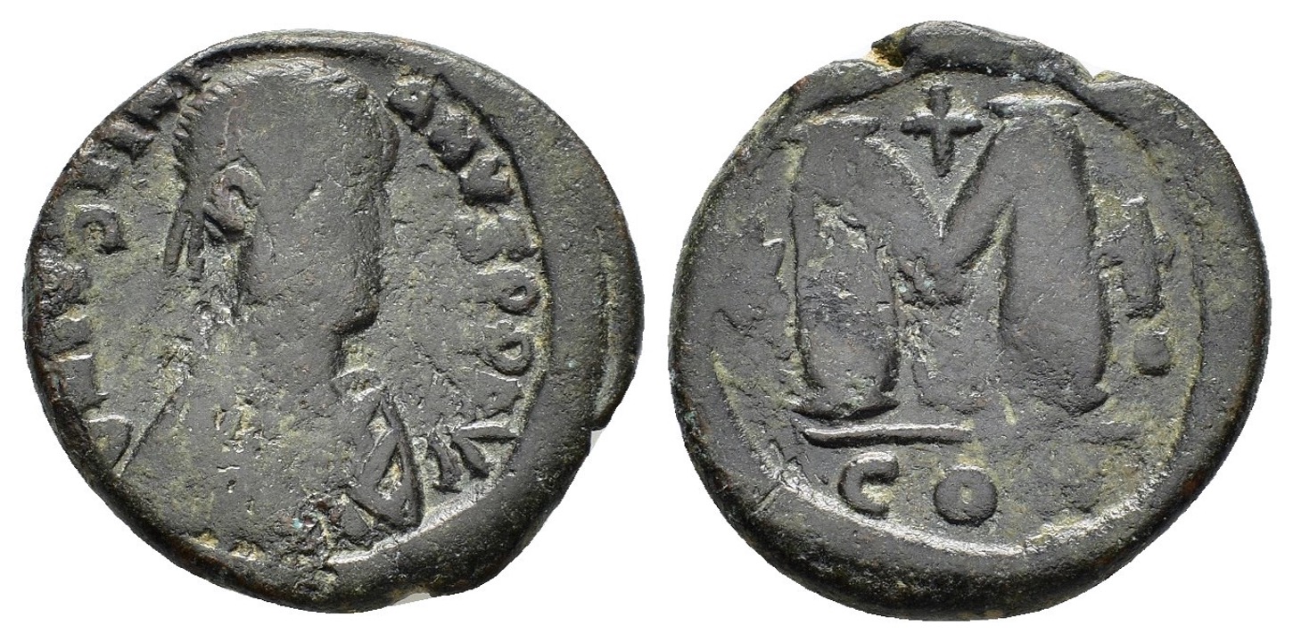 Justinian I, 527 - 565 AD, Follis Of Constantinople, 32mm, Unpublished?