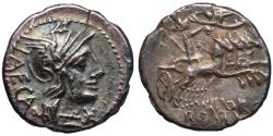Ancient Coins - M. Porcius Laeca, 125 BC Silver Denarius