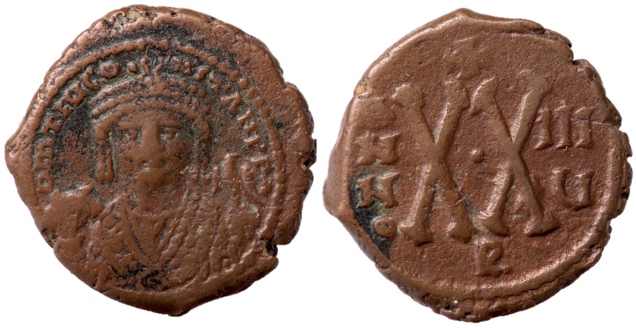 Maurice Tiberius, 582 - 602 AD, Half Follis of Theoupolis | Byzantine Coins