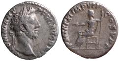 Ancient Coins - Commodus, 177 - 192 AD, Silver Denarius, Emperor Enthroned