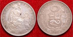 World Coins - Peru, 1908 Silver 1/2 Sol, 30mm