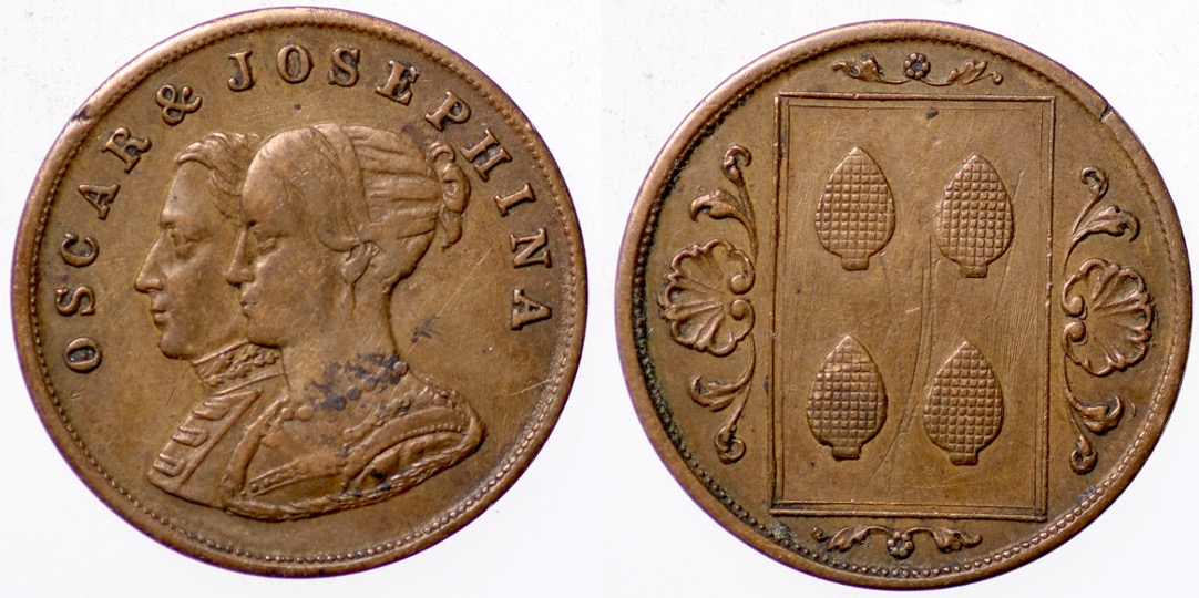 Sweden, Oscar & Josephina, 1844 - 1859, 23mm Gaming Token