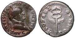 Ancient Coins - Vespasian, 69 - 79 AD, Silver Denarius with Winged Caduceus