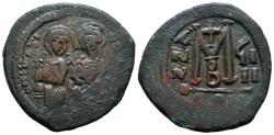Ancient Coins - Justin II with Sophia, 565 - 578 AD,  Follis of Constantinople, 31mm