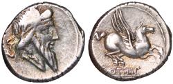 Ancient Coins - Roman Republic, Q. Titius, 90 BC, Silver Denarius with Pegasus