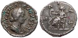Ancient Coins - Faustina Jr., 161 - 164 AD, Silver Denarius with Salus