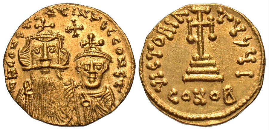 Constans II & Constantine IV, 641 - 668 AD, Gold Solidus | Byzantine Coins