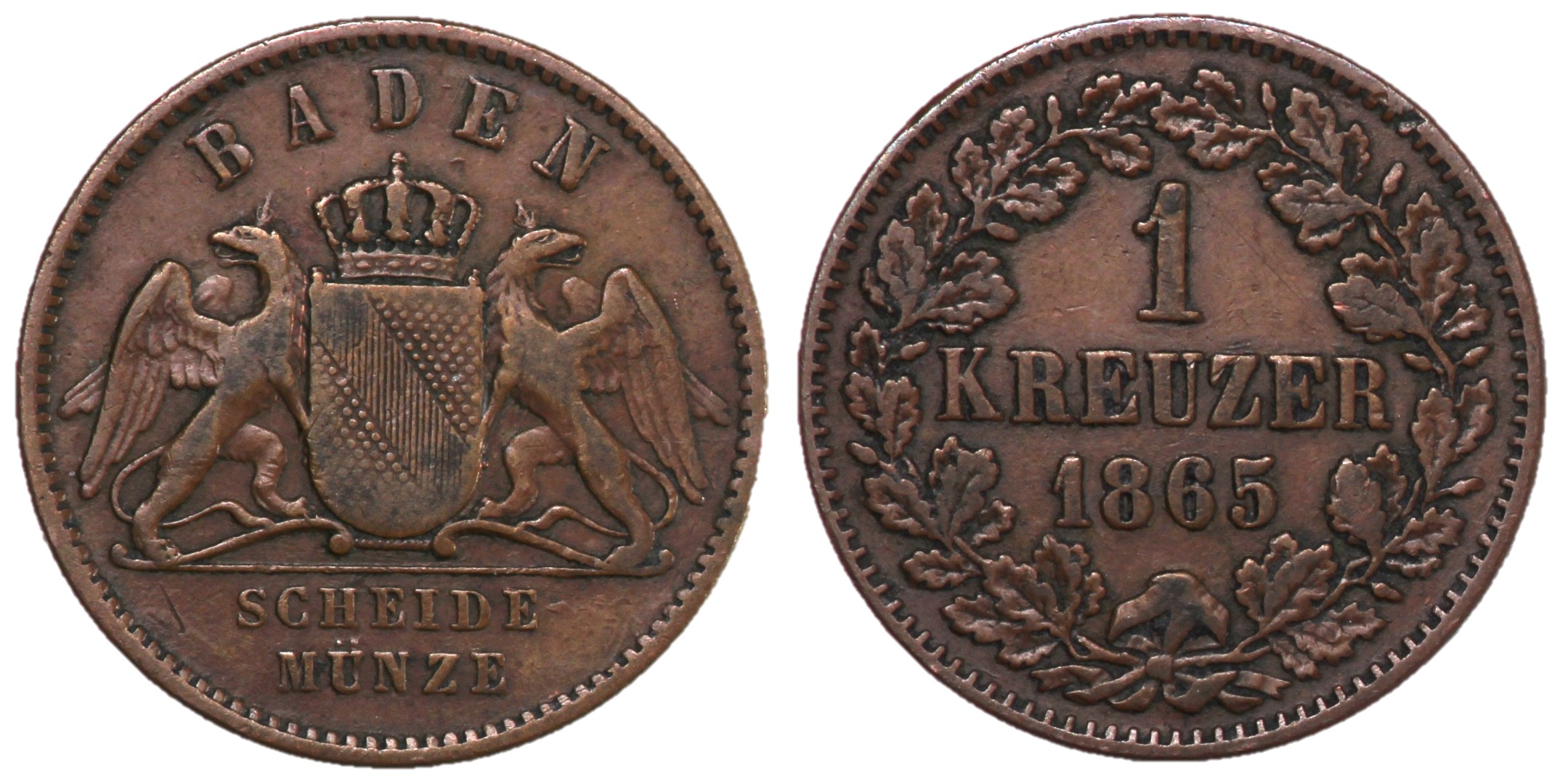 German States, Baden, 1865 Kreuzer European Coins