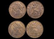 World Coins - Great Britain, Victoria (1837-1901), Bronze Farthing, 1874H AU some lustre (1), 1875 AU some lustre (1), a lot of (2) coins