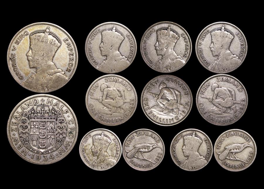 New Zealand George V 1910 1936 Mixed Silver F Vf A Lot Of 6 Coins New Zealand George V 1910 1936 Mixed Silver F Vf A Lot Of 6 Coins