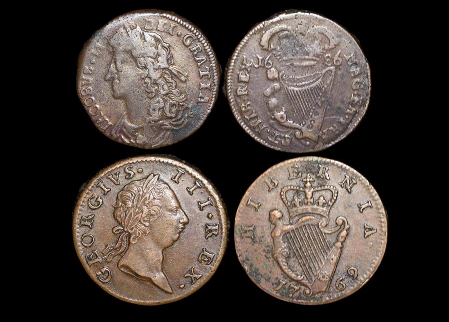 Ireland, James II (1685-1691), Copper Halfpenny, 1686 (1), George III ...