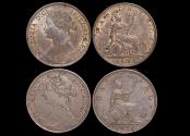 World Coins - Great Britain, Victoria (1837-1901), Bronze Farthing, 1872 AU one with some lustre (2), a lot of (2) coins