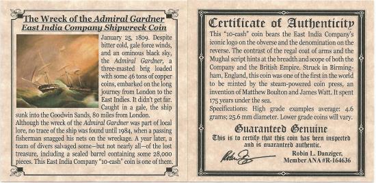 World Coins - Admiral Gardner Shipwreck Treasure Coin (Mini Album) (High-Grade)