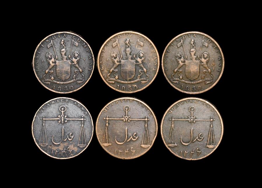 British East India Co Bombay Presidency 1 4 Anna Bombay Mint 10 1246 3 Km 231 1 Vf A Lot Of 3 Coins
