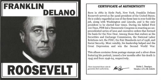 World Coins - FDR: Franklin D. Roosevelt 4 Piece (One Coin + Three Stamps) (Mini Album)