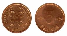 World Coins - Finland KM45(U) 5 Pennia