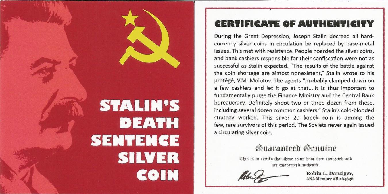 Stalin's Death Sentence Silver Coin (Mini Album) | Lots & Collections