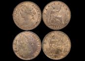 World Coins - Great Britain, Victoria (1837-1901), Bronze Farthing, 1874H (1) AU some lustre (1), 1891 AU some lustre (1), a lot of (2) coins