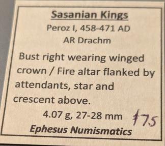 Ancient Coins - Sasanian Kingdom, Peroz I, 458-471 AD.  AR drachm