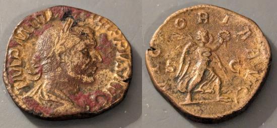 Ancient Coins - Philip I, 244-249 AD.  AE sestertius. Victory reverse