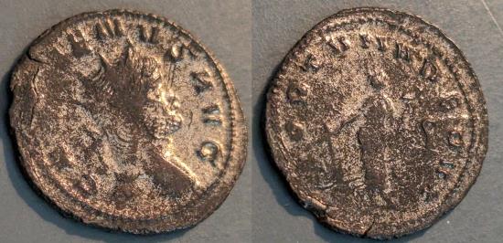 Ancient Coins - A highly silvered antoninianus of Gallienus, 253-268 AD - Fortuna reverse