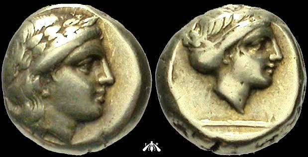 Ancient Coins - Ancient Greece, Lesbos, Mytilene, Electrum Hekte (1/6th stater) 450-350 BC