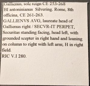 Ancient Coins - Gallienus, 253-268 AD, silvered antoninianus - Securitas on reverse