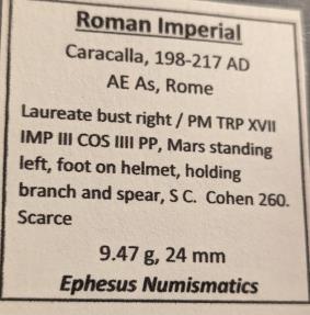 Ancient Coins - Caracalla, 198-217 AD.  AE As.  Struck in Rome.  Mars