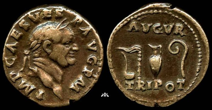 Ancient Coins - Vespasian, AR Denarius, AVGVR TRI POT Reverse, Great Toning