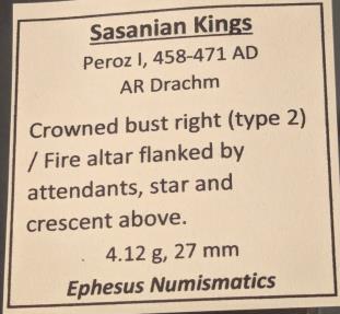 Ancient Coins - Sasanian Kingdom, Peroz I, 458-471 AD.  AR drachm