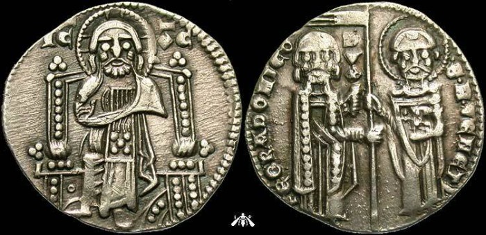 Ancient Coins - Venice, AR grosso, Pietro Gradenigo, 1289-1310 AD - Christ enthroned
