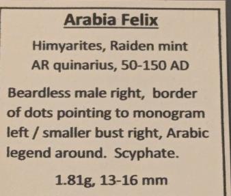 Ancient Coins - Himyarites, AR quinarius, 1st-2me century AR