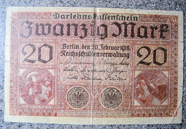 German Paper Money Darlehnskassenschein 20 Mark February 1918 german-paper-money-darlehnskassenschein-20-mark-february-1918