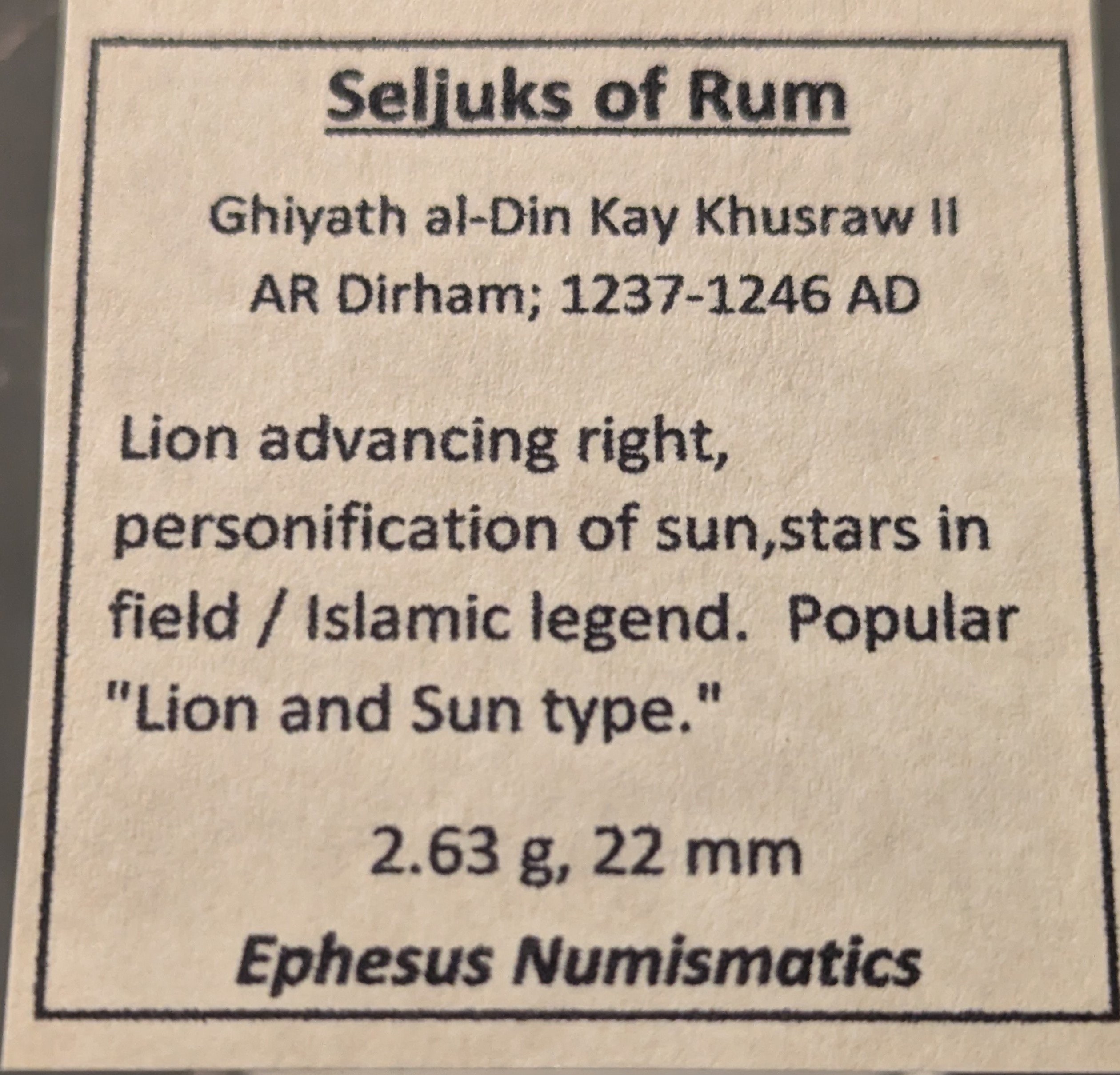 SELJUKs OF RUM. Kay Khusraw II, 1237-1246 AD. Lion & Sun