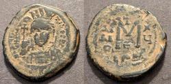 Ancient Coins - Maurice Tiberius, 582-602 AD.  AE follis dated year 15