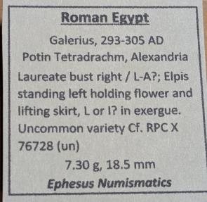 Ancient Coins - Roman Egypt, Galerius, 293-305 AD, Potin tetradrachm. Elpis reverse
