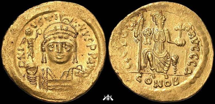 Ancient Coins - Justin II, 565-578 AD, AV solidus minted at Constantinople