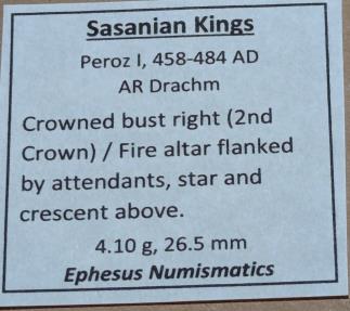 Ancient Coins - Sasanian Kingdom, Peroz I, 458-471 AD.  AR drachm