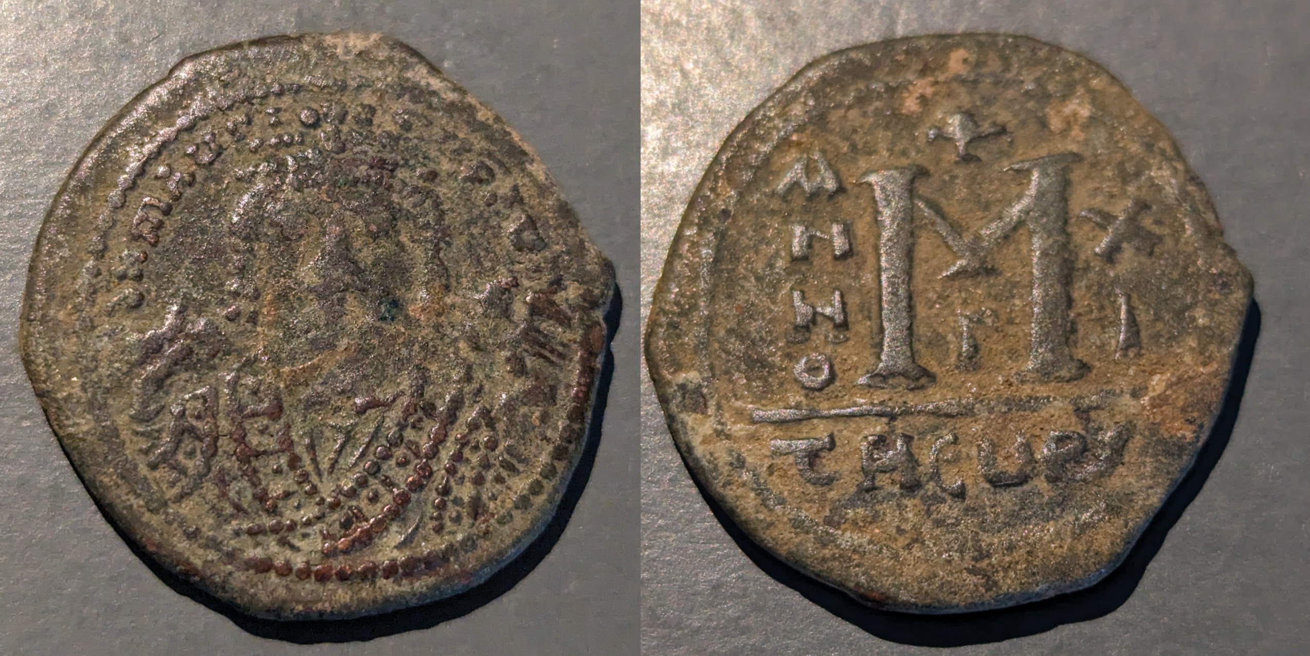 Maurice Tiberius, 582-602 AD, bronze follis - Antioch mint | Byzantine ...